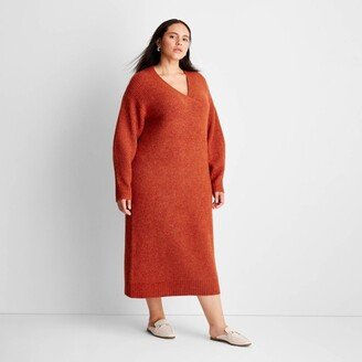 Future Collective with Reese Women's Long Sleeve Chunky Sweater Midi Dress - Future Collective™ with Reese Blutstein Rust