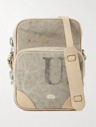 Suede-Trimmed Distressed Canvas Messenger Bag