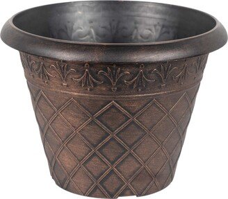 Garden Elements Outdoor Diamond Banded Plastic Planter Copper 14.75 Inches