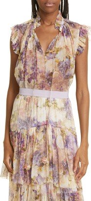 Floral Frill Sleeveless Silk Georgette Blouse