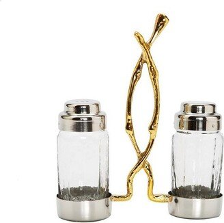 Glass Salt and Pepper Set with Gold Twig Design