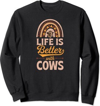 Udderly Cute Cow Themed Birthday Party Supplies Life Is Better With Cows Bohemian Rainbow Trendy Boho Style Sweatshirt