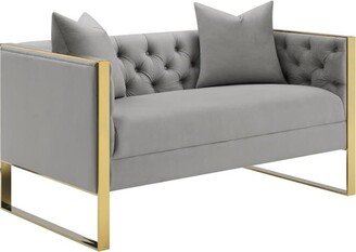 Tufted Back Loveseat with Gold U-shape Base, Grey