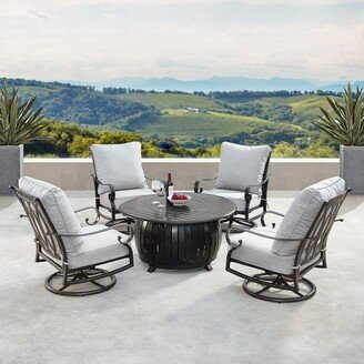 Oakland Living Aluminum 44in Fire Table Set with Four Swivel Rockers & Accessories-AA