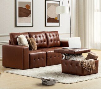 Aurora 87 Genuine Leather Sofa Set with Removable Back Cushions by HULALA HOME