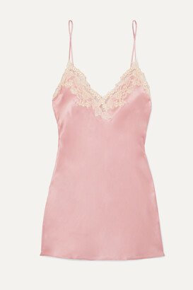 Maison Embroidered Lace-trimmed Silk-blend Satin Chemise - Pink