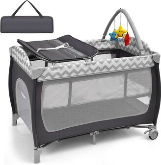 3 in 1 Portable Baby Playard with Zippered Door and Toy Bar - 43 x 32 x 32