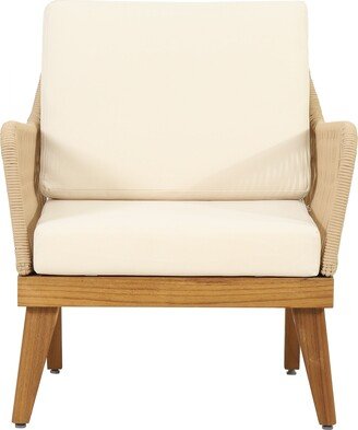 Annisa Acacia Wood and Rope Outdoor Club Chair with Cushions