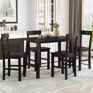 5-Piece Counter Height Dining Table Set Solid Wood & Metal Dining Table with Four Chairs, Espresso