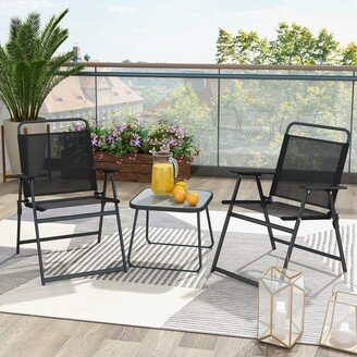 3pcs Patio Folding Conversation Chairs&Table Heavy-Duty Metal - See Details