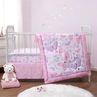 The Pink and Purple Butterfly Song Crib Bedding Set for Baby Girls, 3 Piece Nursery Set