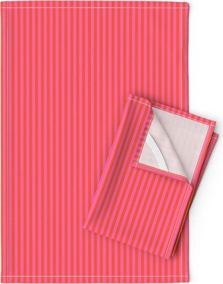 Preppy Stripe Tea Towels | Set Of 2 - Piccadilly Stripes By Yesterdaycollection Orange & Pink Linen Cotton Spoonflower