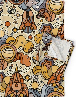 Space Tea Towels | Set Of 2 - Exploration By Boszorka Rockets Nebula Planets Universe Stars Linen Cotton Spoonflower