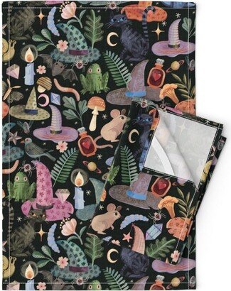 Hats Tea Towels | Set Of 2 - Fashionable Bats & Cats By Rebelform Mouse Frog Linen Cotton Spoonflower