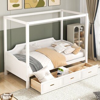Wood Twin Size Canopy Daybed with 3 in 1 Drawers