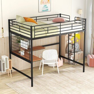 NINEDIN Metal Loft Bed with Desk,Metal Grid for Kids Teens Bedroom