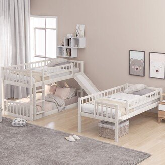 Triple Bed Built-in Ladder and Slide Triple Bunk Bed with Guardrails