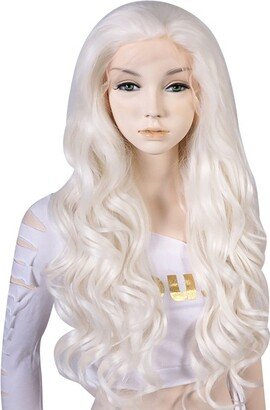 Unique Bargains Long Body Wave Lace Front Wigs for Women with Wig Cap 24 White 1PC