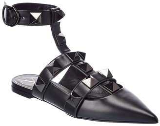 Roman Stud Leather Ankle Strap Flat