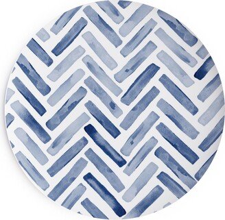 Salad Plates: Painted Chevron Herringbone Salad Plate, Blue