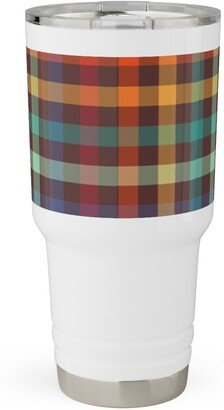 Travel Mugs: Retro Rainbow Plaid Travel Tumbler, 30Oz, Multicolor