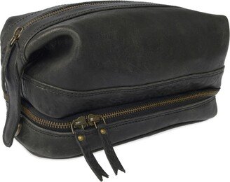 Vida Vida Wandering Soul Black Leather Wash Bag With Zip Bottom