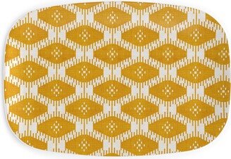 Serving Platters: Stella Ikat - Yellow Serving Platter, Yellow