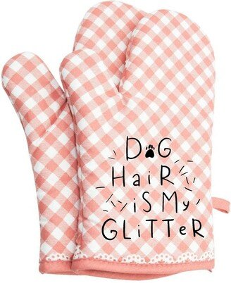 Dog Hair Is My Glitter Funny Oven Mitts Cute Pair Kitchen Potholders Gloves Cooking Baking Grilling Non Slip Cotton
