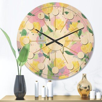 Designart 'Floral pattern with flowers' Mid-Century Modern Wood Wall Clock