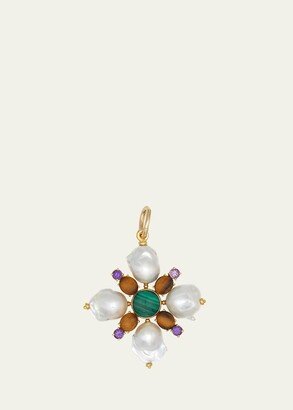 Grazia And Marica Vozza Flower Charm with Freshwater Baroque Pearls, Malachite, Tiger Eye and Amethyst