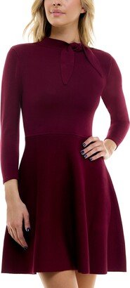 Juniors' Tie-Neck 3/4-Sleeve Sweater Dress