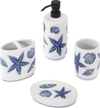 Ibiza Shells Hand-Painted Stoneware 4-Pc. Bath Accessory Set - White, Blue