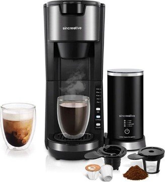 Sincreative KCM207 2 in 1 Single Serve Coffee Maker Cappuccino Machine w/ Milk and Chocolate Frother, 5 Height Adjustable for Cups from 6 to 14 Ounces