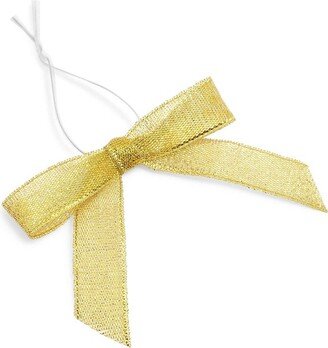 Bright Creations 100-Pack Twist Tie Bows, Metallic Gold Pre-Tied Satin Ribbon for Gift Wrap Bags Boxes, Party Favors, Baked Goods, Crafts, 2.5x3 in