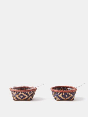 Set Of Two Palm And Glass Salt & Pepper Baskets