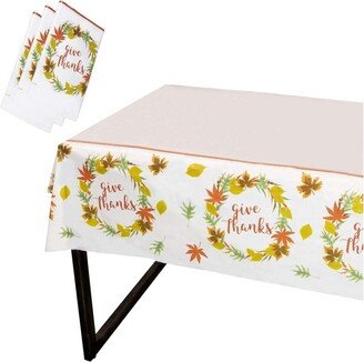 Juvale 3 Pack Thanksgiving Plastic Tablecloth, Give Thanks Autumn Leaf Design (54 x 108 in)