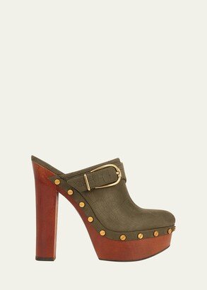 Alek Croco Heeled Buckle Clogs