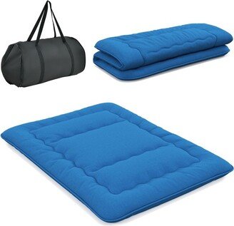 Queen Futon Mattress Japanese Floor Sleeping Pad Washable Cover Carry Bag Blue