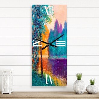 Designart 'Colorful River Between The Trees During Twilight' Traditional Metal Wall Clock