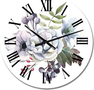 Designart 'Bouquet With Citrus Lemon, Tangerine On Dark Blue' Traditional wall clock