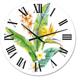 Designart 'Tropical Yellow Flowers With Green Leaves I' Traditional wall clock