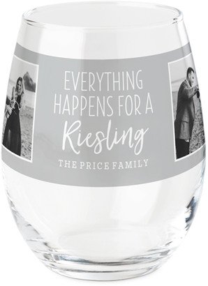 Stemless Wine Glasses: Simply Riesling Printed Wine Glass, Printed Wine, Set Of 1, Gray