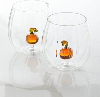 Pumpkin Stemless Wine Glasses in Gift Box, Set of 2