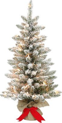 Pre-Lit 3' Slim Flocked Fraser Fir Artificial Christmas Tree with 70 Lights