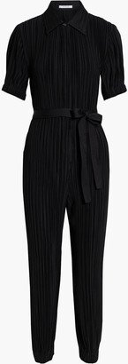 Belted plissé-crepe jumpsuit