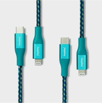 6' Lightning to USB-C Braided Cable 2pk Ocean Teal