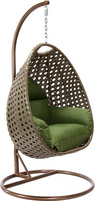 Beige Wicker Indoor Outdoor Patio Hanging Egg Swing Chair