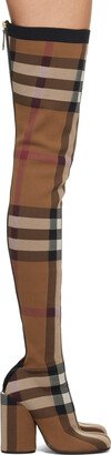 Brown Check Over-The-Knee Boots