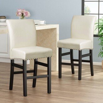 Set of 2 Lisette Leather 25 Counter Height Barstool Ivory