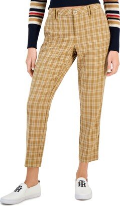 Women's Plaid Skinny-Fit Ankle Pants - Tigers Eye/ Cream